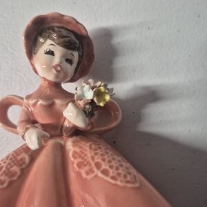 Lefton Pink Figurine with Floral Bouquet